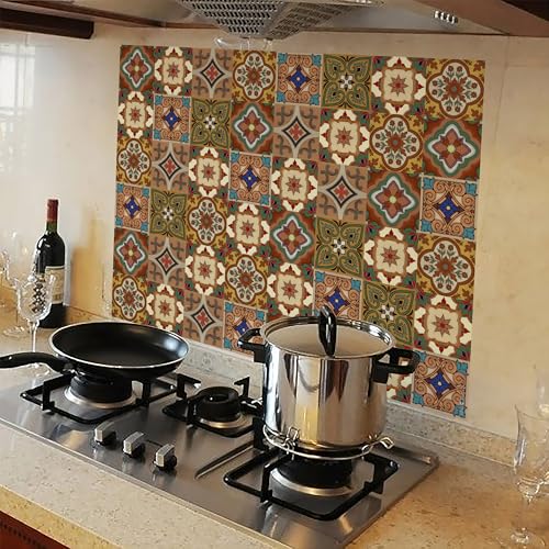 Image of WallDesign Vinyl Spanish Terracota Mosaic Self Adhesive Tile Sticker - 24 X 32 Inch Durable Surface Decoration Film For Kitchen, Cabinet, Table, Furniture, Wall, Bathroom, Door, Refurbishment