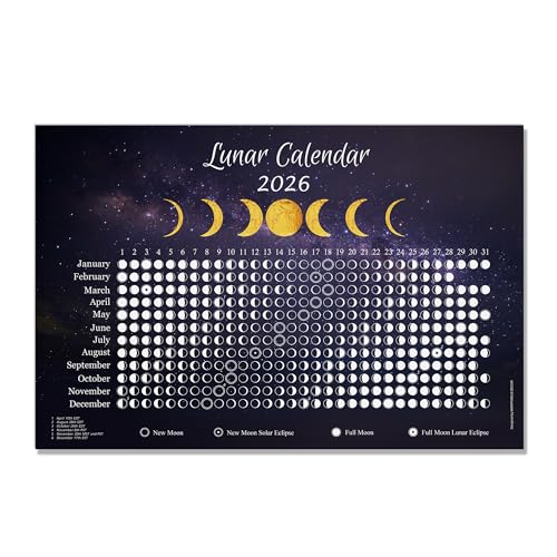 Moon Calendar 2026 Dark Blue Lunar Phases Wall Poster