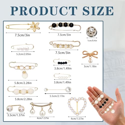 Image of 12-45PCS Scarf Ring Clip Pearl Brooch Pins - T-shirt Sweater Shawl Ties Clips Clothes Corner Knotted Button Fashion Metal Round Circle Shirt Clip Buckle Brooches for Women Girls Gift