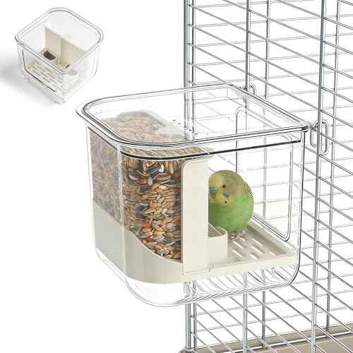 No Mess 2-in-1 Bird Cage Feeder & Water Feeder Double Station Transparent Parrot Feeder Bird Cage Accessories for Budgies Lovebirds Conures Cockatiels