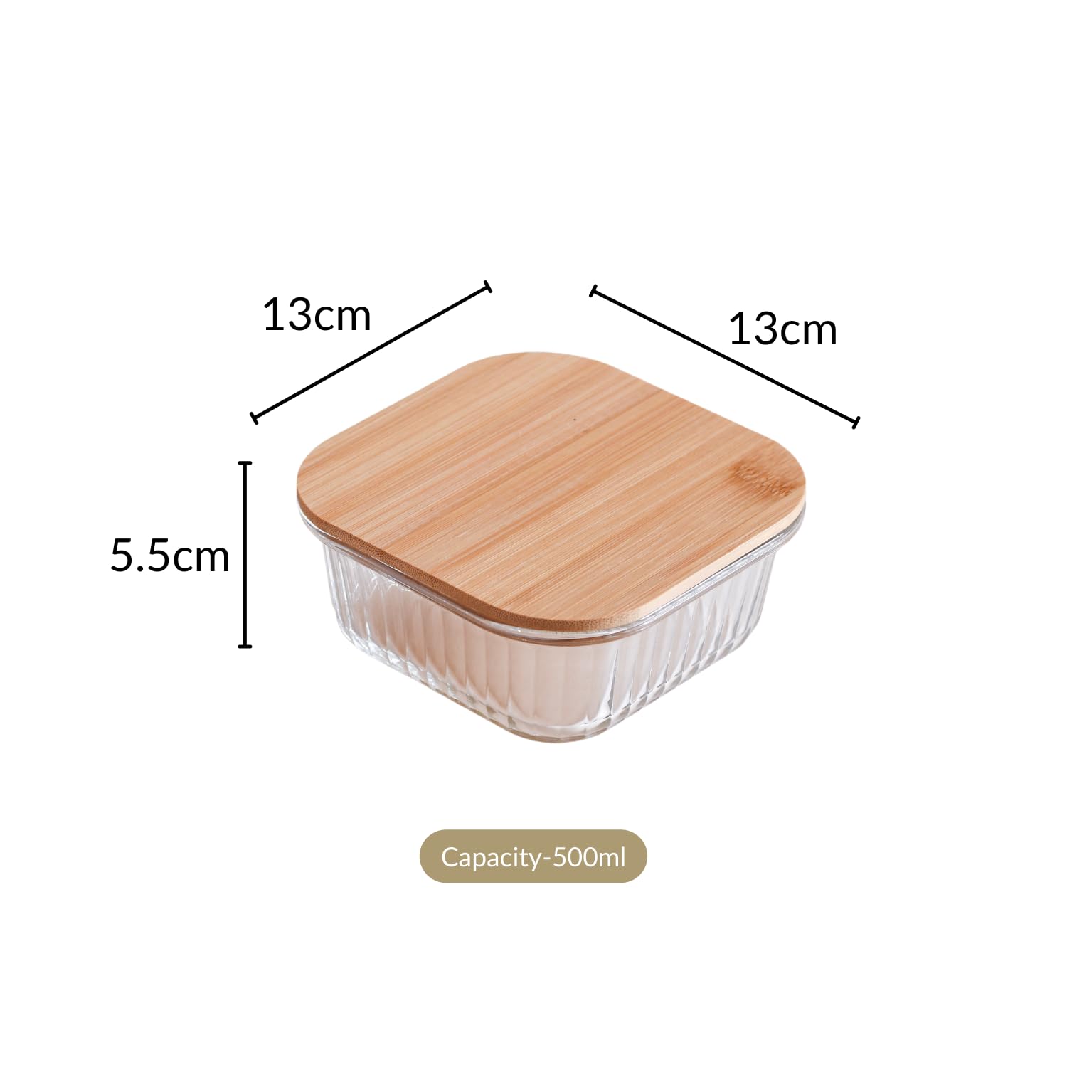 Nestasia Glass Lunch Box for Women and Men (500ml) - Borosilicate Clear Lunch Box for Office Use, Microwave Safe, Airtight Glass Containers with Bamboo Lid, Lunch Boxes Set of 2