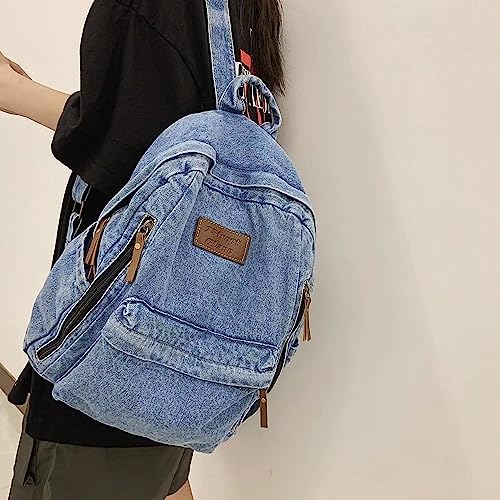Kaobio Denim Backpack For Women Men Vintage Grunge Backpack Blue Jeans Laptop Backpack Retro Rucksack For Travel Work thumb #3