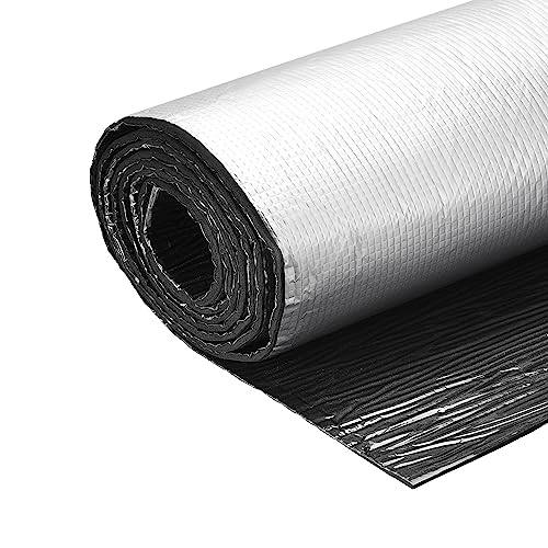 uxcell Insulation Sheet, 3meterx0.5mx5mm Self-Adhesive Embossed Aluminum Foil Waterproof Heat Resistant Thermal Barrier, for Roof Wall HVAC Duct Pipe, Rubber Foam