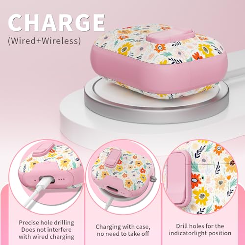 Image of for AirPods Pro 3 Case with Lock & Phone Stand,Cute Floral Pattern Style | PC & TPU Dual Layer Protective Cover with Keychain & Cleaner Pen for Apple AirPod Pro 3rd Generation Women(Bin Chrysanthemum)