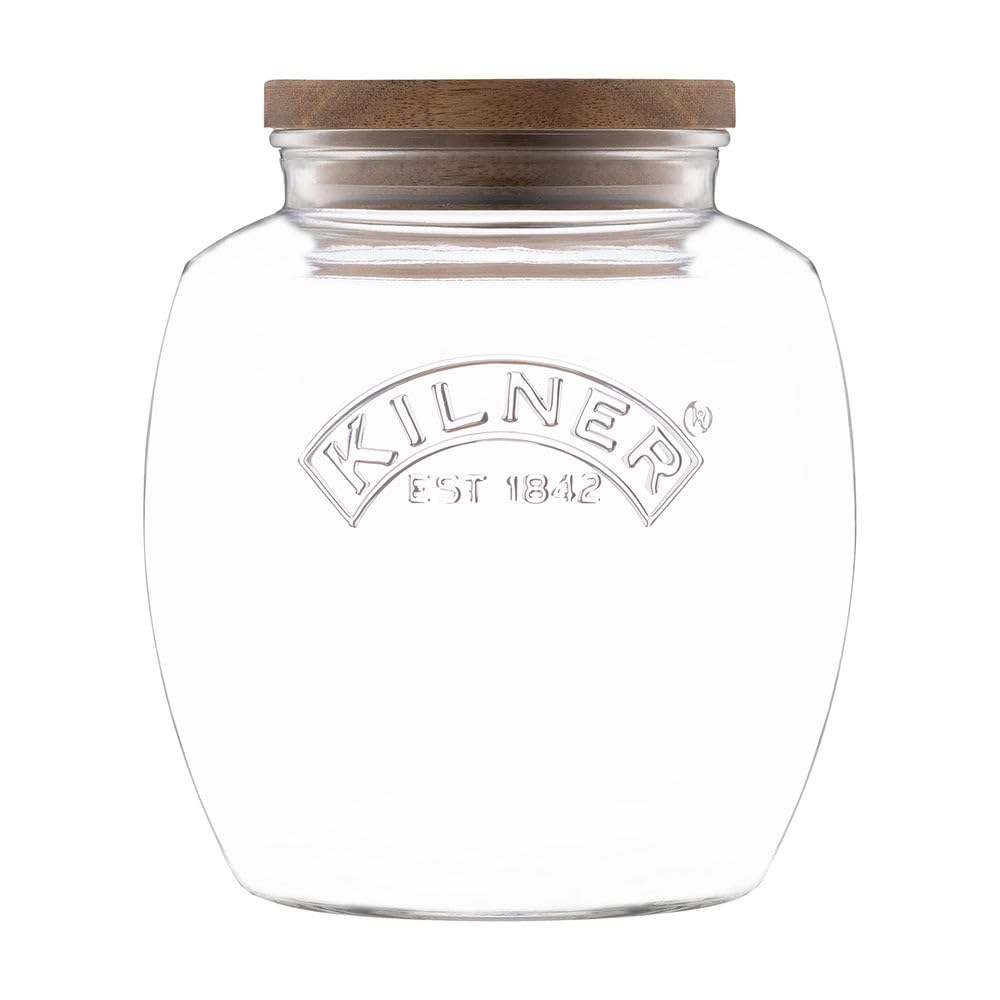 Kilner Set Of 2 Universal Jars - 2L & 0.85L - Glass with Acacia Wood Lids