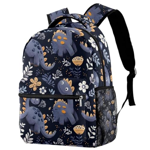 Sac à dos d'école dinosaure bleu résistant avec poche gourde