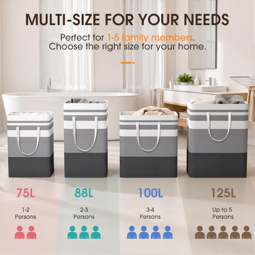 HomeHacks 2 Pack Large Laundry Baskets, Laundry Hampers Bags (Grey 75Lx2) - Image 5