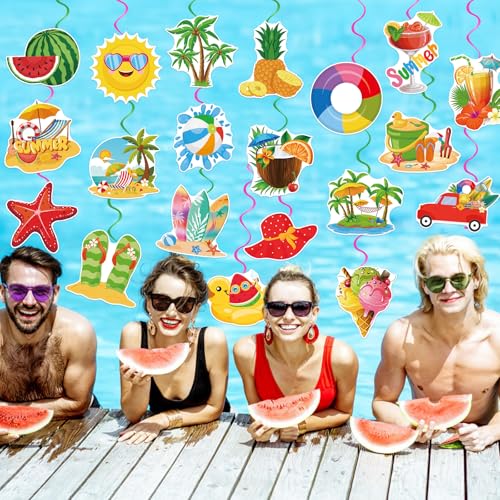 Image of 40Pcs Summer Pool Beach Hanging Swirls, Colorful Pool Party Hanging Swirl Decorations Summer Ceiling Hanging Decors for Hawaii Beach Birthday Party Decor Supplies