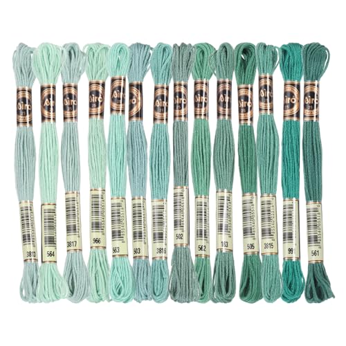 Image of PATIKIL 14 Skeins Embroidery Floss, Polyester Embroidery Threads Bracelets String for Cross-Stitch Hand Embroidery, Multicolored Light Green