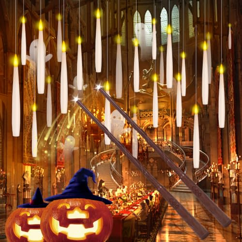 Image of 24Pcs Floating Candles with 2 Wand Remote Timer for Halloween Decor - White