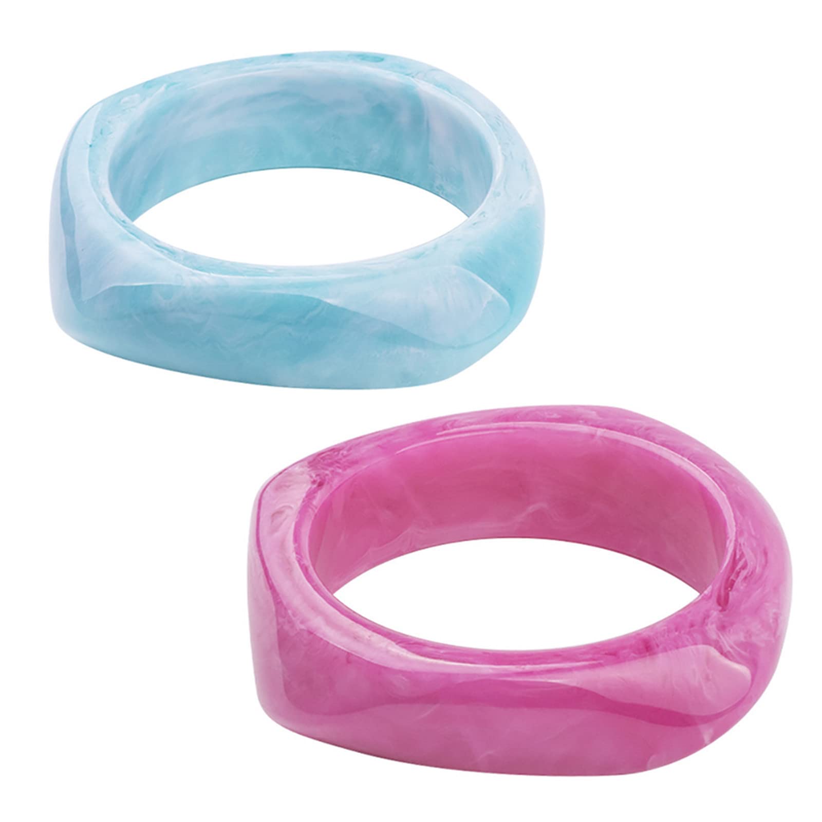 2Pcs Chunky Acrylic Transparent Candy Color Geometric Round Square Cuff Bangle Bracelet Set for Women Girl Teen Resin Acetate Tortoiseshell Wristband Bracelet Statement Jewelry Birthday Gif