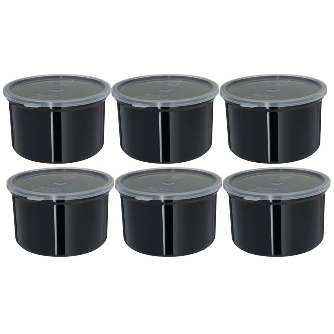 Carlisle FoodService Products Round Storage Container with Lid, 1.5 Quart Crock, Black (Pack of 6)