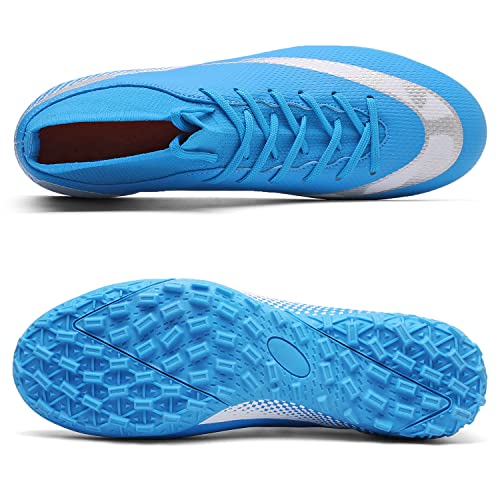 Haloteam Men's Soccer Shoes Cleats Professional High-Top Breathable Athletic Football Boots For Outdoor Indoor Tf/Ag,R2150 Blue,7.5 Us #TOP2