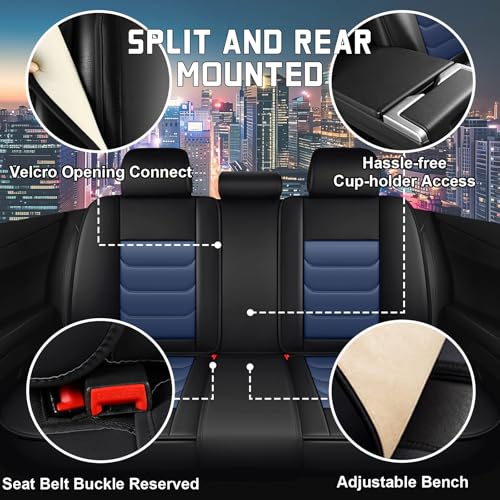 Image of Car Seat Cover Full Set for Toyota Camry Hybrid Seat Covers 2007-2024, Nappa Leather Waterproof Seat Covers For Cars, Airbag Compatible, Universal Automotive Seat Covers(Standard Full Set /Black Blue)