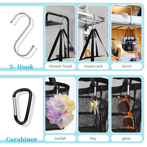 Mesh Shower Caddy Portable for Dorm Essentials with Multiple Pockets, Hanging Shower Bag for College Students, Quick Dry Shower Caddy for Bathroom, Suitable for Camping (Upgraded Version - Black) - Image 5