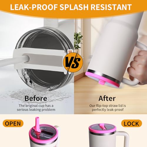 Image of 2 Pack Stanley Lid Replacement 40 oz, Leak Proof Lid for Stanley Quencher H2.0, Leakproof Spill Proof Flip Straw Tumbler Lids for Stanley Cup Accessories, BPA Free No Spill Lid