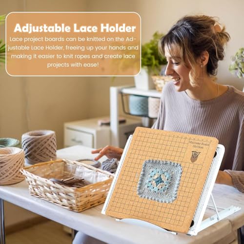 Tablero de macramé con soporte ajustable SHABD y clips en T para tejer 7