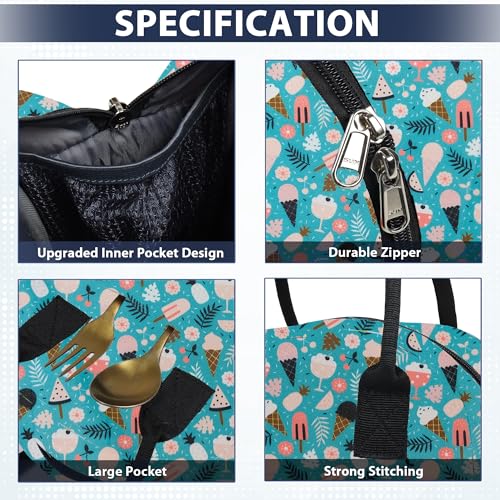 Image of Textile Fabric Lunch Bag Office Tiffin Bags for Men Women | Insulated Hot /Cold Travel Lunch Bag | for Lunch Tiffin Box & Bottle, 5 Liter, Ice Cream Print,Multicolor