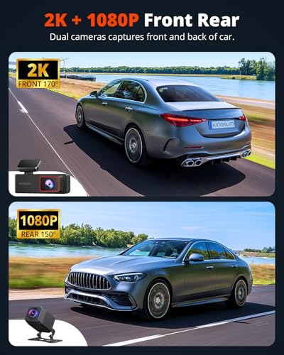 Image of 2K Dash Cam Front and Rear with 64GB SD Card, Wireless WiFi Dash Camera for Cars, 1.5'' Screen Mini Dashcam Front and Back, Support G-Sensor /Time Lapse 2 Kinds Parking Monitor