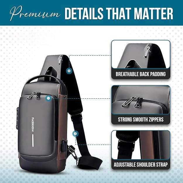 Image of TEKCOOL Sling Bag for Men Stylish Crossbody Backpack for Men & Women, Anti-Theft Chest Bag with USB Charging Port, Messenger Bags, Casual Shoulder Bag