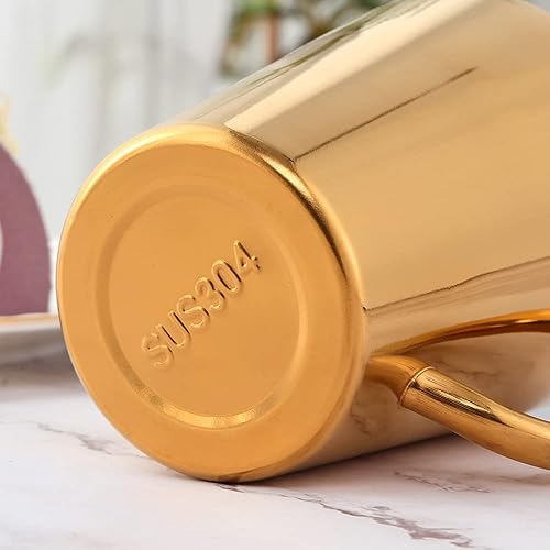 Miniatura 2 de Juego de 2 tazas de café de acero inoxidable 18/8 de 10 onzas, tazas de café aisladas de doble pared con asas, aptas para lavavajillas, color dorado