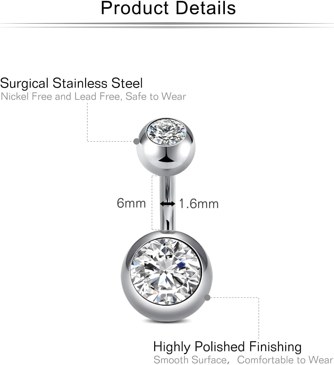 VCMART Belly Button Ring Short Bar Belly Ring Short Belly Button Rings Surgical Steel 6mm Belly Rings for Women Small Belly Button Piercing Navel Rings Piercing Jewelry