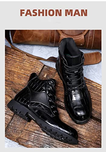 Image of Hopomart Men's Cowhide Printed Pattern Boots,Men's High Top Casual Leather Boots,Waterproof Lace Up Formal Shoes