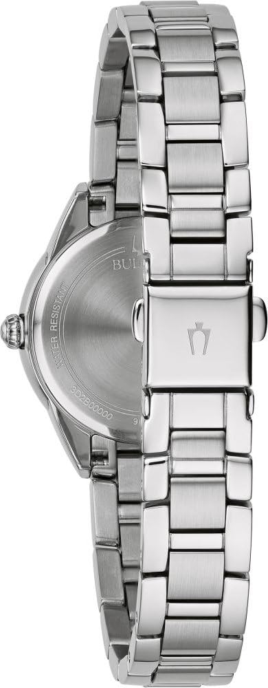 Bulova Sutton Classic Armbanduhr für Damen in der Farbe Silber mit Armband aus Edelstahl, Wasserdichtigkeit: 3 bar, Gehäusedurchmesser: 28 mm, 96P249