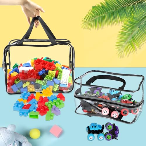 Image of 6 Packs Widen X-Large Toy Storage Bags 12.6x9.25x6.9In with Labels, Reusable Clear PVC Board Game Storage, Travel Waterproof Organizer Bags with Zipper for Building Blocks, Puzzle, Stuffed Animals