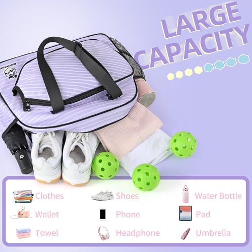 Image of Boulder Bee Pickleball Bags, Premium Pickleball Tote Bag for Girls, Women's Hand /Shoulder Gym Bag w Water Bottle Holder, with Pickleball Racquet /Paddle Holder