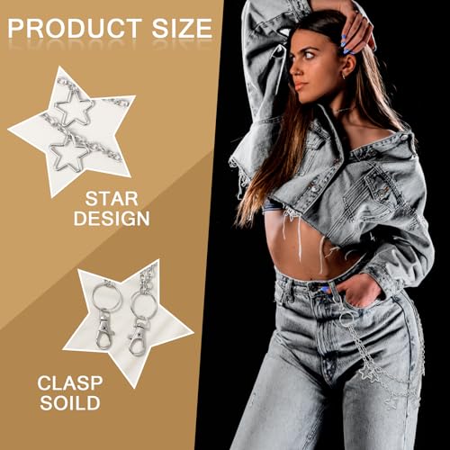 Vintage Pants Chain Chain Belts for Women, Star Jean Chain Belt Layered Pocket Chain Waist Chain Body Accessories for Women Men, Rock Wallet Chain3