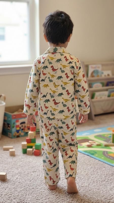 THE WEAVERS SHOP BY RAAVI Boys Night Suit (White & Multicolour, 18-24M) 2