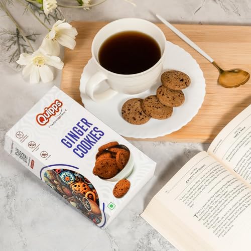 Image of Quipps Premium Ginger Cookies | No Maida, No White Sugar, No Preservatives | Made with Jaggery & White Butter | Healthy Biscuits | Fresh Crunchy Biscuits for Tea-Time Snack, Breakfast & Office Gifting | Vegetarian | Pack of 5 (200g Each)