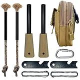 OTXEER Fire Starter Survival Tool, Ferro Rods Fire Starter Kit Waterproof Emergency, Wick Hemp Cord Tinder Paraffin Wax, Multifunctional Bag Large Hook (Brown)