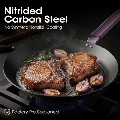 Image of 12 Inch Preseasoned Carbon Steel Frying Pan, Snowflake Texture