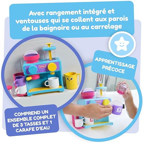 Tomy Toomies Bade-Barista, Wandmontiertes Baby-Badespielzeug als Café & Schaumbad-Spielküche für Kleinkinder - Küchen-Set: 3 Tassen, 1 Krug, 1 Shaker – ab 18 Monaten für Mädchen & Jungen