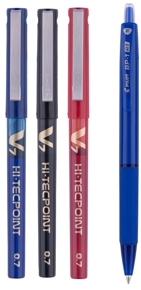 Image of Pilot V7 Liquid Ink Roller Ball Pen (1 Blue + 1 Black + 1 Red),multicoloured,9000014717 1813 BP1RT Ball Pen - Pack of 5 (Blue)