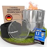 Heimfleiss® Rauchfreie Feuerschale Edelstahl Ø50cm | Feuerkorb mit Grillrost | Feuerschale Rauchfrei für Garten, Camping, Balkon & Terrasse | Rauchfreie Feuerstelle mit Grill | Feuertonne ohne Rauch