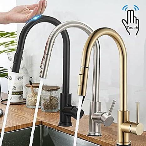 Faucets,Kitchen Taps Pull Out Sensor Kitchen Faucets, Stainless Steel Induction Mixed Tap, Touch Control Sink Tap, Kitchen Faucet/Gold