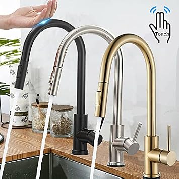 Faucets,Kitchen Taps Pull Out Sensor Kitchen Faucets, Stainless Steel Induction Mixed Tap, Touch Control Sink Tap, Kitchen Faucet/Gold