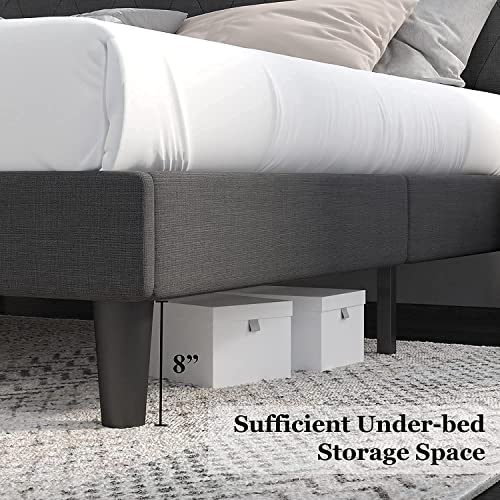 Einfach Queen Size Bed Frame, Upholstered Platform Bed With Strong Wood Slats Support, No Box Spring Needed, Easy Assembly, Dark Grey #TOP5