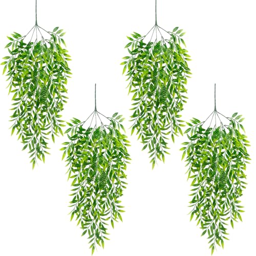 RXKFIGX 4 Piezas Plantas Artificiales Colgantes,Hoja de Bambú Plantas Artificiales Decorativas Colgantes Hiedra Falsa Planta para Pasillo Jardín Sala de Estar Decoración de Paredes