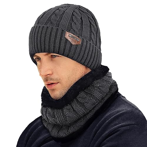Image of Loritta Winter Hats for Men, 3 PCS Fleece Beanie Scarf Gloves Set