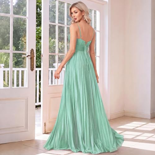 Image of Sexy Backless Maxi Formal Dress for Women with Sequin, Sleeveless Pleated Evening Gowns for Wedding and Cocktail