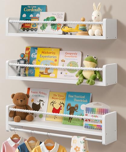 Maxpeuvon Kids Bookshelves for Wall, 23 Inch White Floating Shelf Set of 3