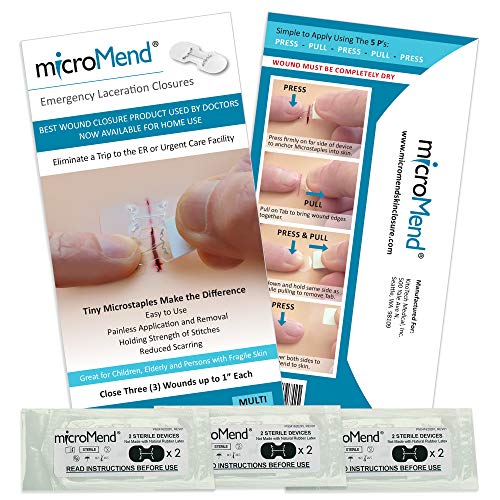 microMend Emergency Wound Closures Surgical Quality Laceration Repair Without Stitches - Think Ahead - Be Prepared - Add to Your Survival Kit, Camping Gear (Multi Pack - 3 Packs of 2 Medium Devices)