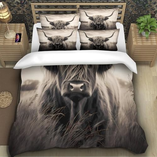 Housse de couette 135x200 vache des Highlands lit simple microfibre 3D pour ado