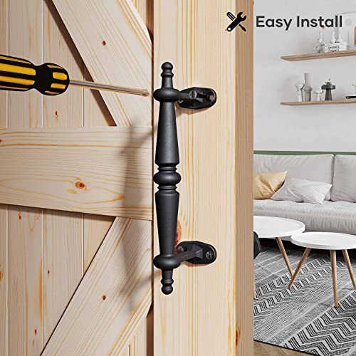 Easelife 9" Barn Door Pull Handle,Rustic Black Cast Iron Grab,Easy Install #TOP5