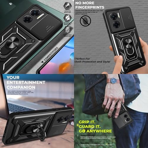 Image of SPAZY CASE Poco X7 Pro 5G Back Case | Heavy Duty Hybrid Case with 360 Degree Rotating Finger Ring Holder + Slider Shutter Camera Protection Cover for Poco X7 Pro 5G 5G - Black