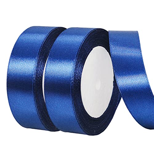 شريط تغليف هدايا 22 متر× 25 ملم، شريط ساتان ازرق كحلي للكريسماس، شريط زينة للبالونات والكعك، شريط سميك للحرف اليدوية لعيد الميلاد والشعر وحفلات استقبال المولود وتزيين الكعك، لون ازرق غامق، لفتين